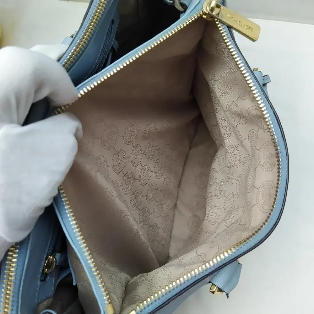 Michael Kors Blue Leather Carryall Double Handles Satchel Shoulder Bag